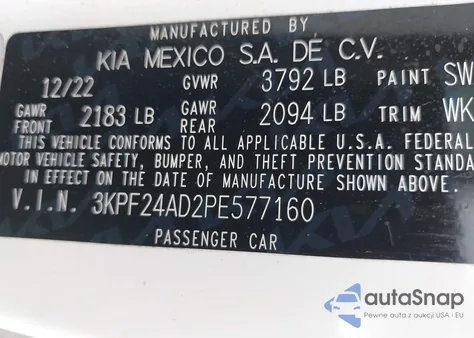 2023 Kia Forte Lxs from USA, damaged, VIN 3KPF24AD2PE577160